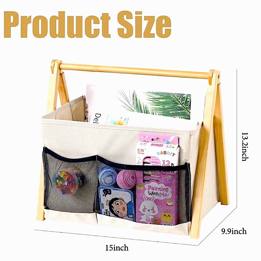 📚EZDeco📚 LINEN FABRIC FOLDING WOOD FRAME POCKET PORTABLE STORAGE MAGAZINE RACK - Picture 4 of 12